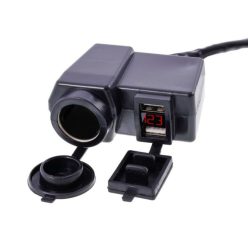   Motorkerékpár Euro szivargyújtó aljzat, feszültségmérővel, dupla USB töltő, 12V