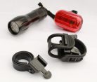 Kerékpáros első-hátsó 9+3 LED-es lámpa és elemlámpa, vízálló - fekete