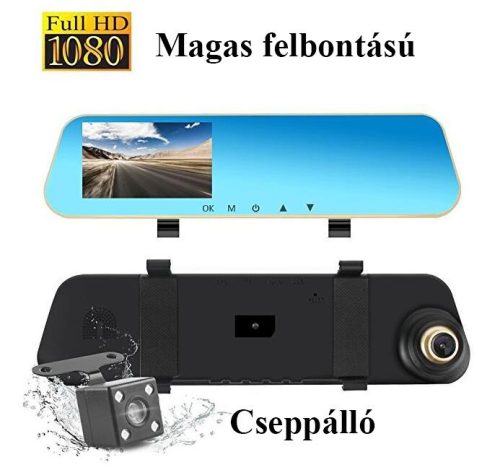 Visszapillantó tükörbe épített DVR eseményrögzítő és tolatókamera BGS106/ GZ-14356